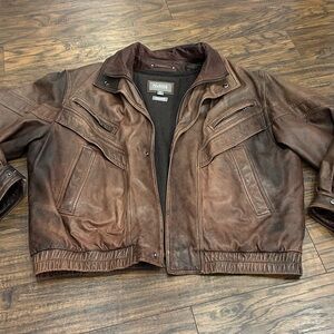 WILSONS LEATHER MENS Vintage Brown Leather Retro Bomber Flight Jacket Coat XL